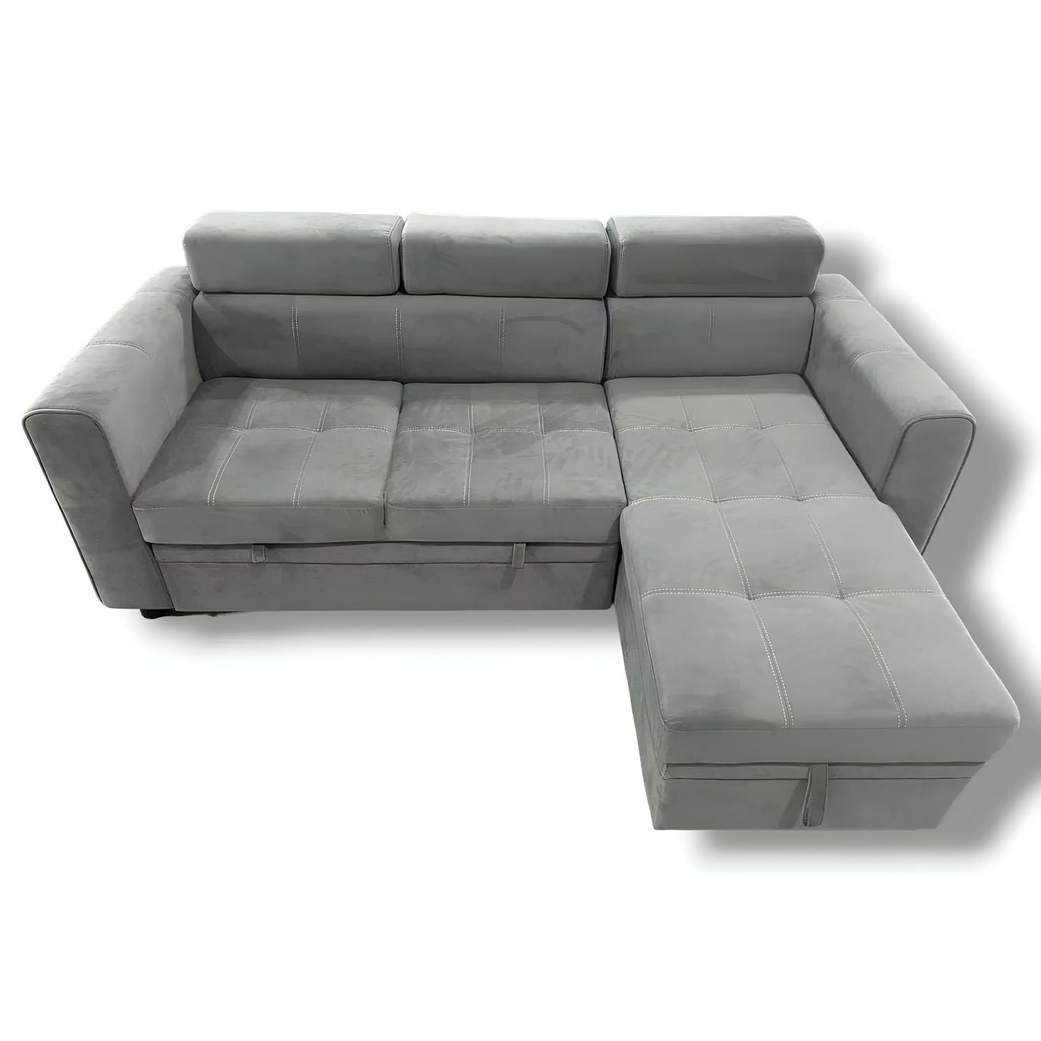 Luca Velvet Corner Sofa Bed with Storage – Universal Side – Pull-Out Double Sleeper with Solid Wood Frame