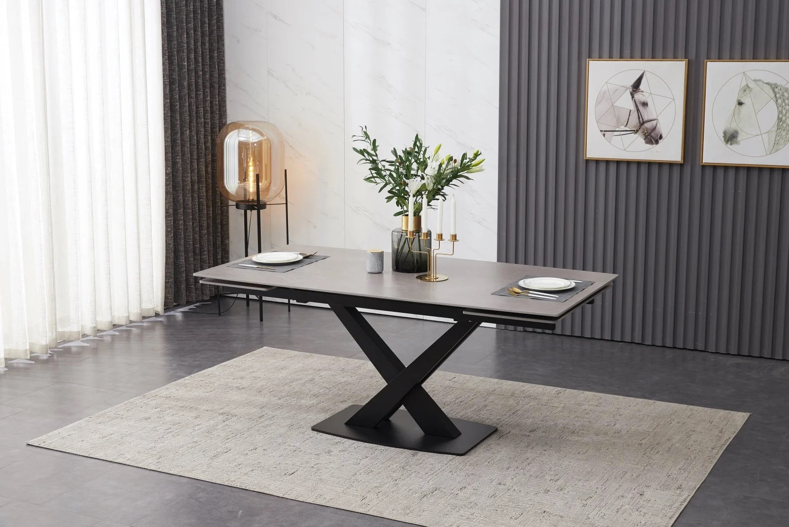 Nordic Rock Extendable Ceramic Dining Table – Rectangular Sintered Stone Top – Seats up to 6 – Modern Style