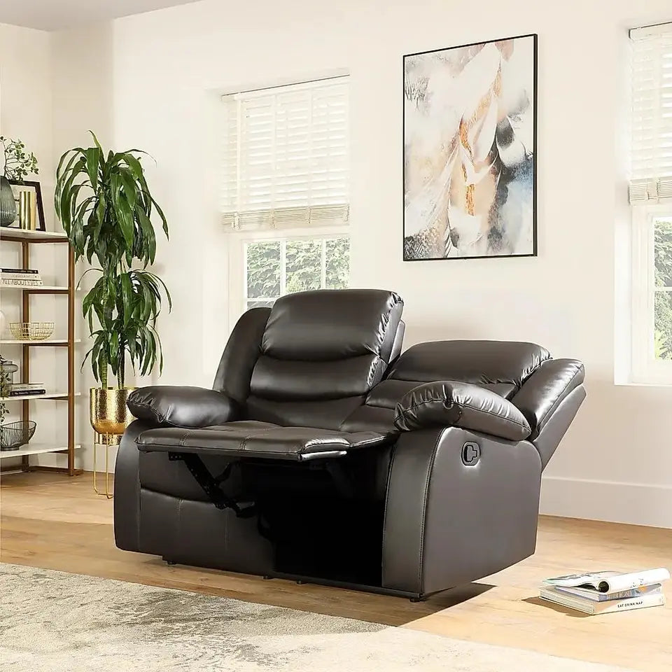 Roma Recliner Sofa Set in Air Leather – 3+2+1 Seater with Cup Holders – Black or Brown