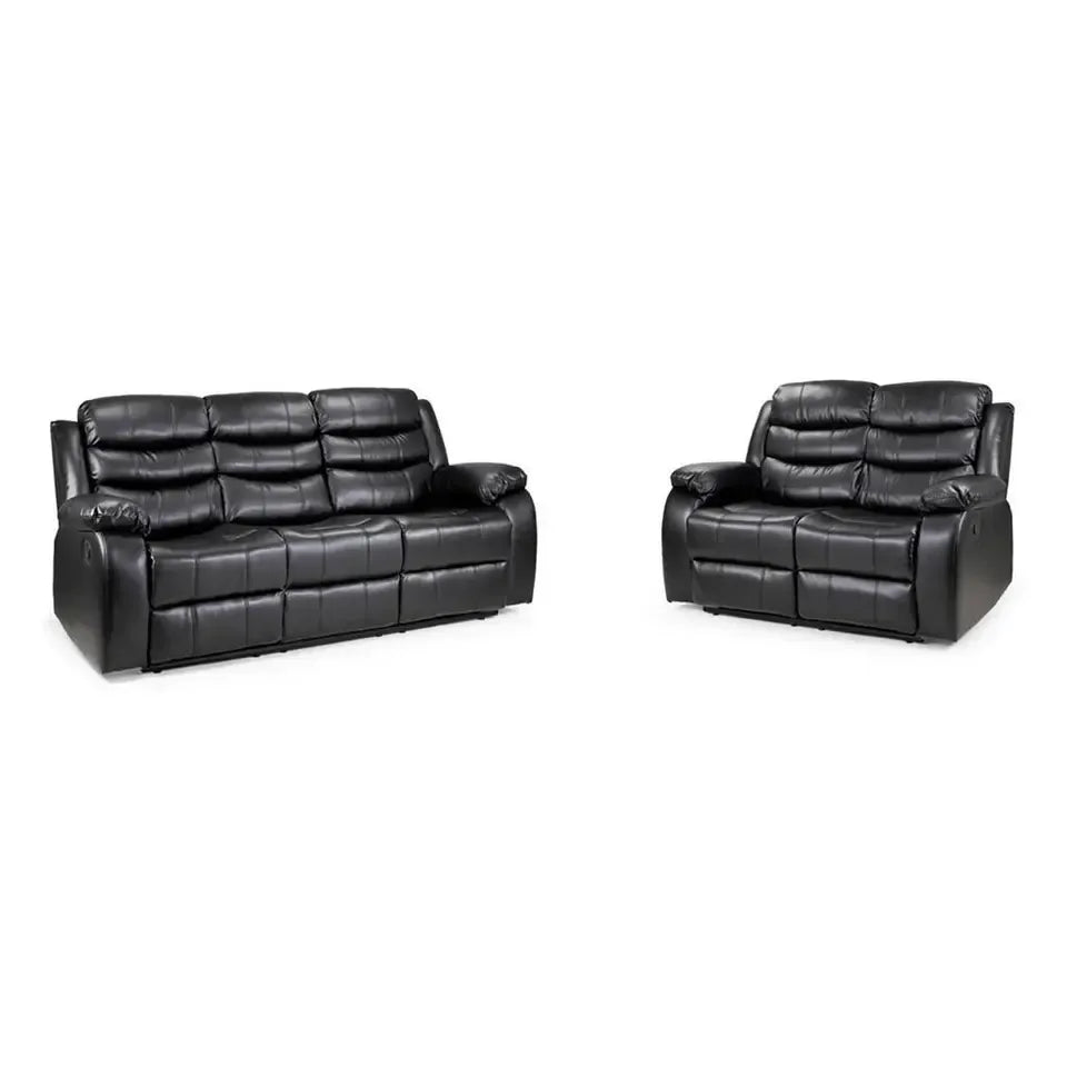 Roma Recliner Sofa Set in Air Leather – 3+2+1 Seater with Cup Holders – Black or Brown