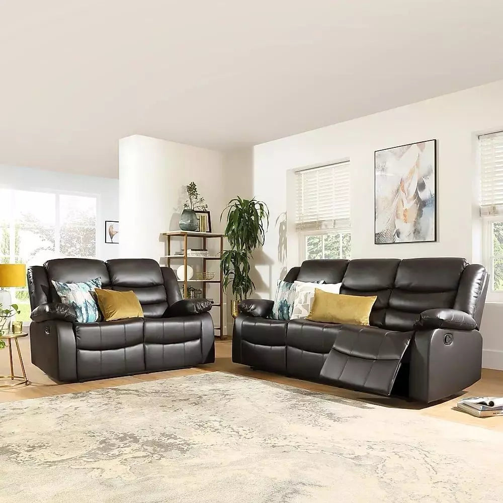 Roma Recliner Sofa Set in Air Leather – 3+2+1 Seater with Cup Holders – Black or Brown