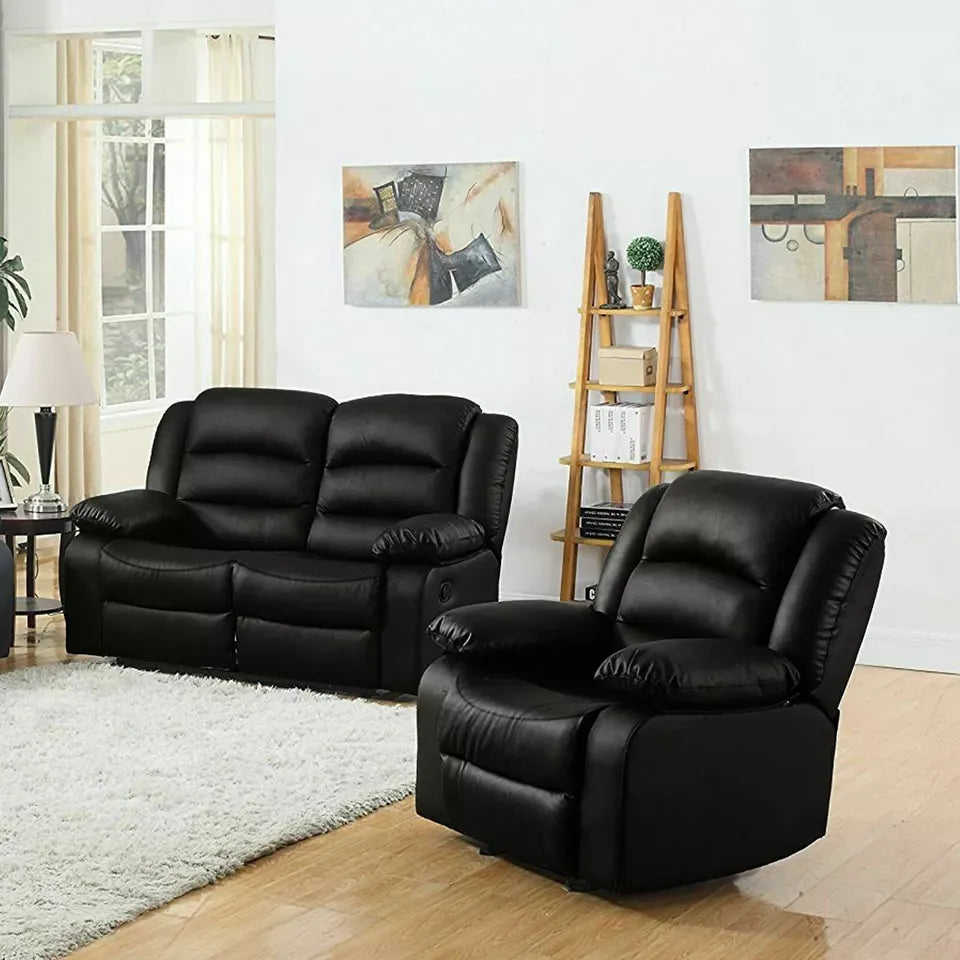 Roma Recliner Sofa Set in Air Leather – 3+2+1 Seater with Cup Holders – Black or Brown