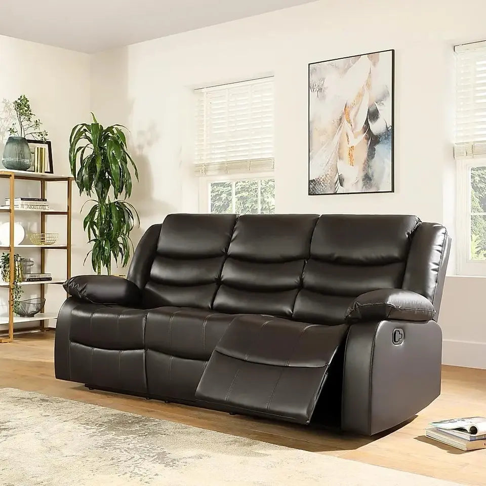 Roma Recliner Sofa Set in Air Leather – 3+2+1 Seater with Cup Holders – Black or Brown