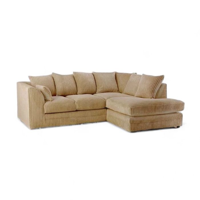 Manny L-Shape Corner Sofa – 4-Seater Jumbo Cord Fabric – Left or Right Facing – Memory Foam & Scatter Cushions