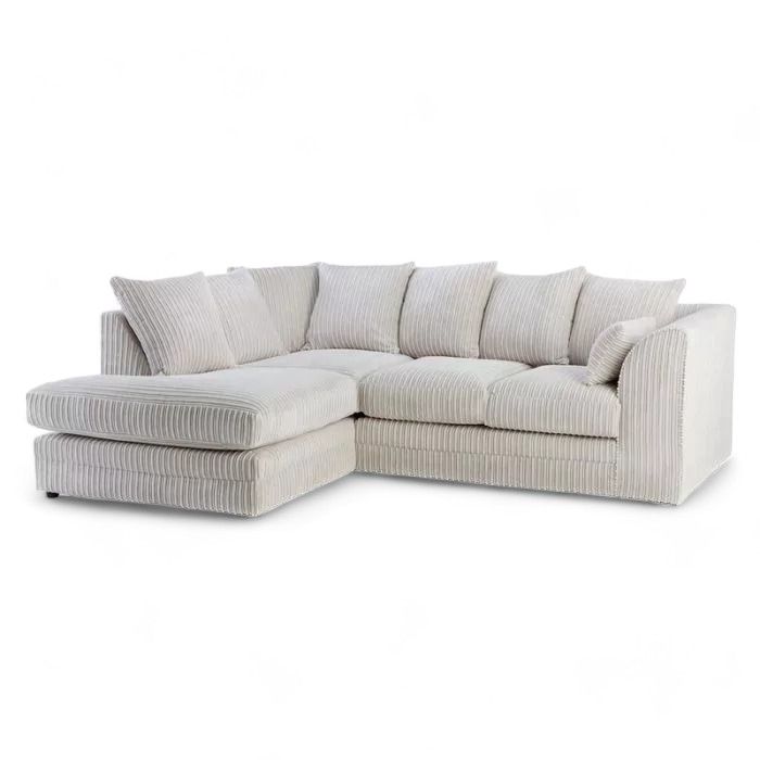 Manny L-Shape Corner Sofa – 4-Seater Jumbo Cord Fabric – Left or Right Facing – Memory Foam & Scatter Cushions