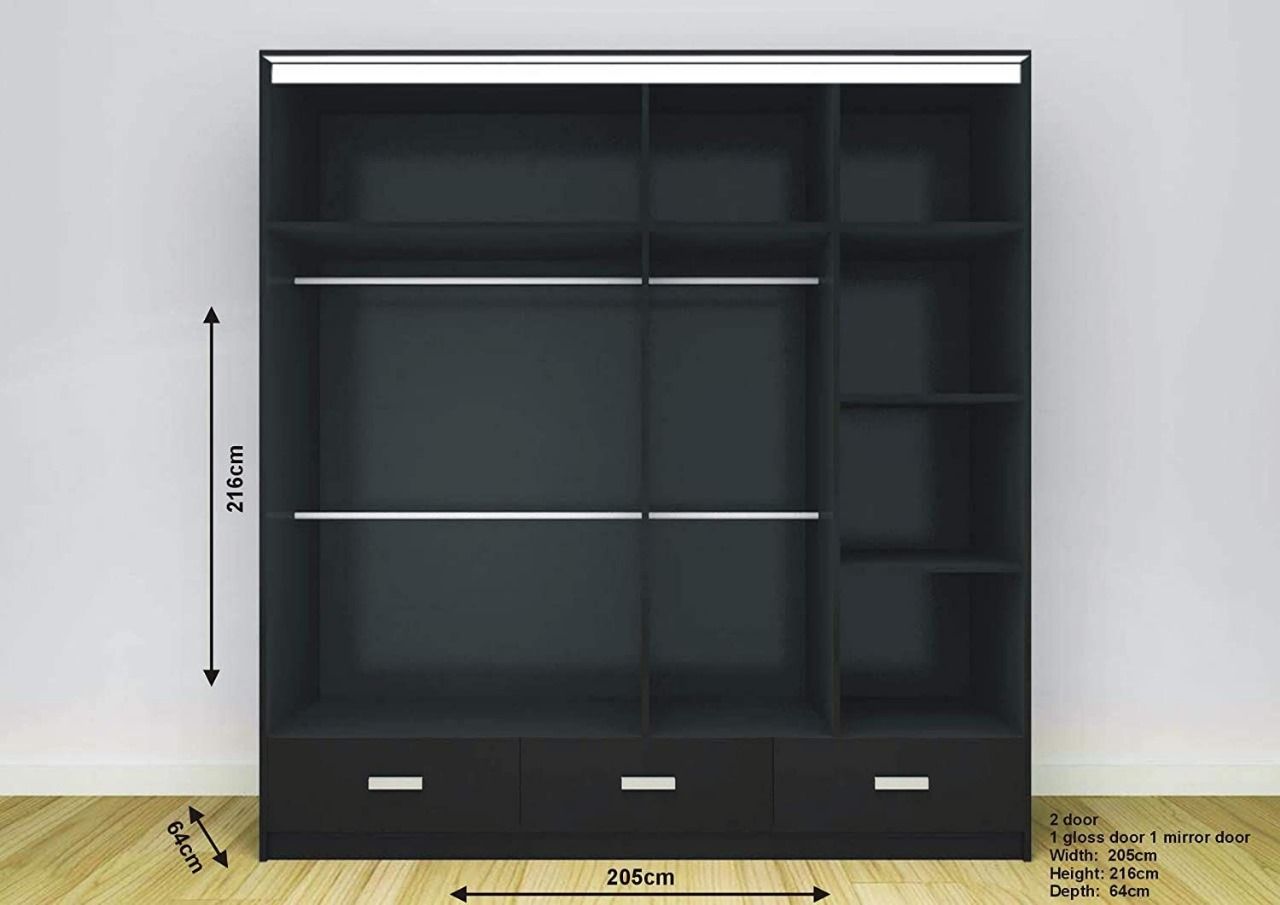 Florence High Gloss Sliding Door Wardrobe with Mirrors – LED Lighting, Drawers, and Smart Storage – 205cm & 256cm Options