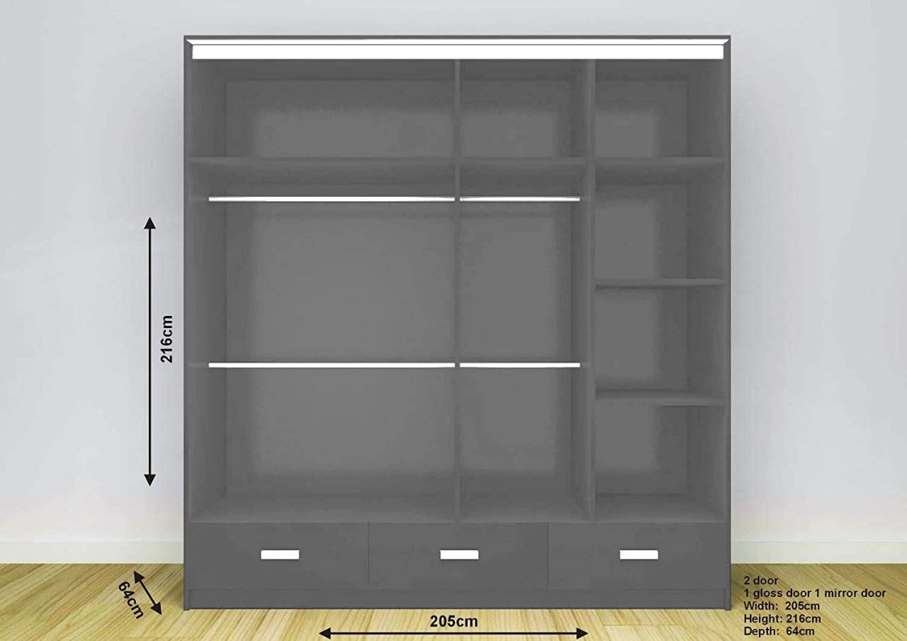 Florence High Gloss Sliding Door Wardrobe with Mirrors – LED Lighting, Drawers, and Smart Storage – 205cm & 256cm Options