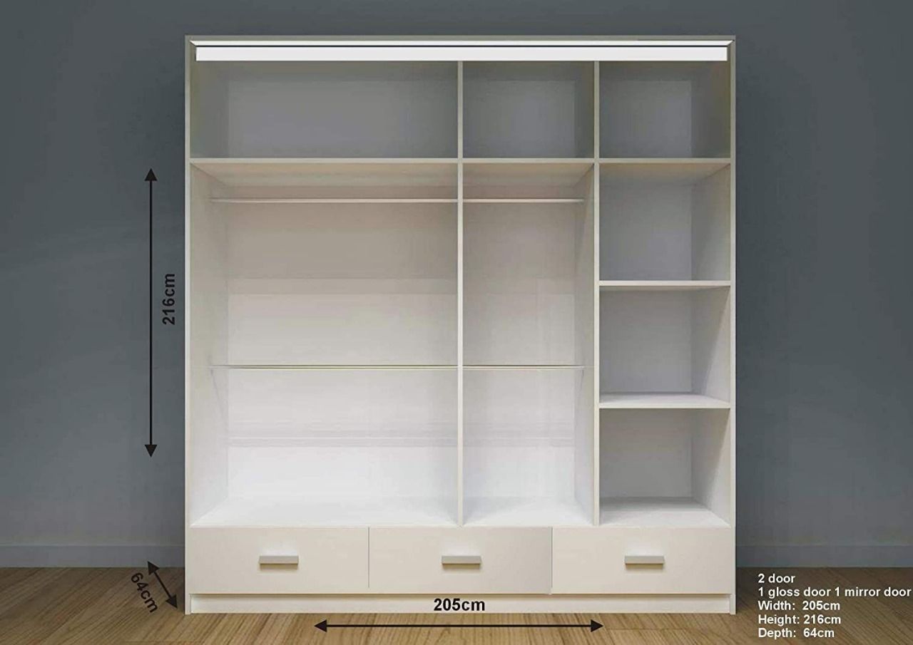 Florence High Gloss Sliding Door Wardrobe with Mirrors – LED Lighting, Drawers, and Smart Storage – 205cm & 256cm Options