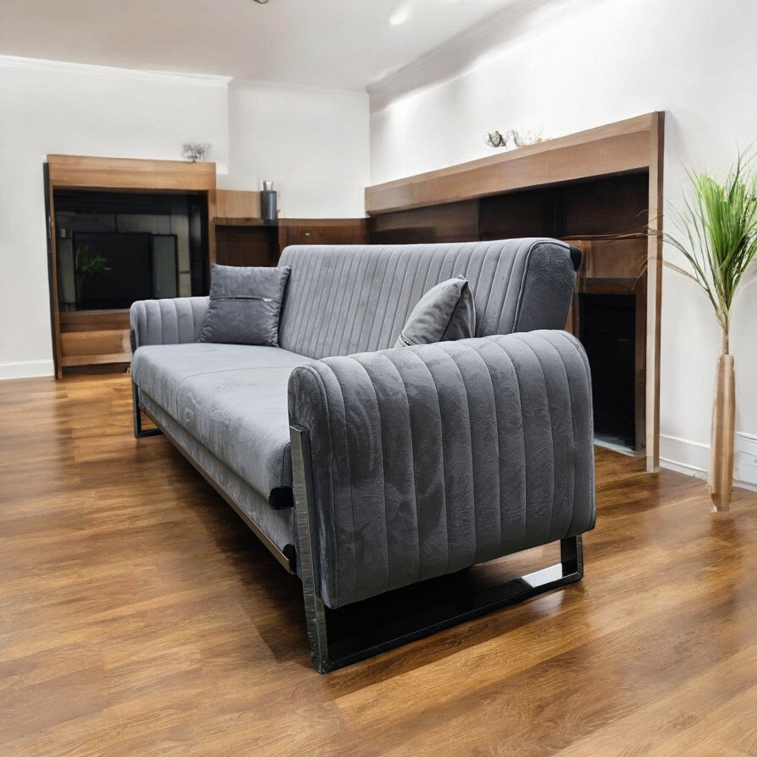 Houston 3-Seater Sofa Bed with Storage – Foam Cushion Click-Clack Sofa with 2 Cushions –