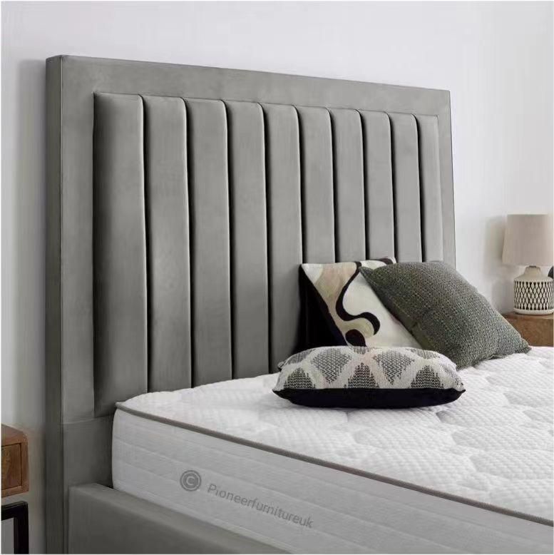 Lilly Ottoman Double Bed Frame – Plush Velvet Upholstered Panel Design with Gas Lift Storage – Grey or Beige