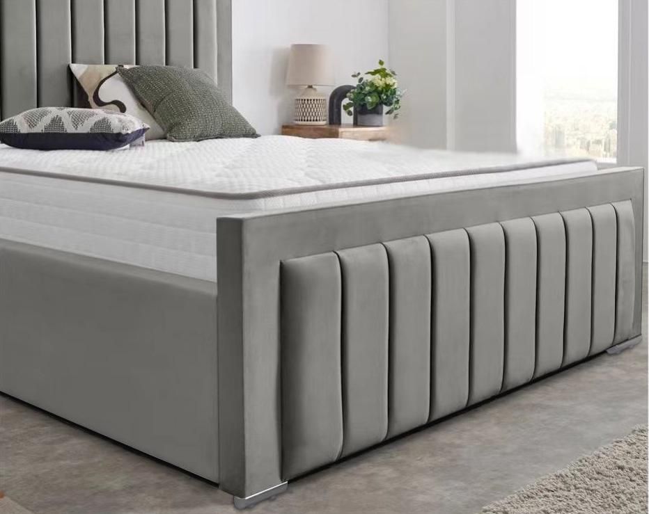 Lilly Ottoman Double Bed Frame – Plush Velvet Upholstered Panel Design with Gas Lift Storage – Grey or Beige