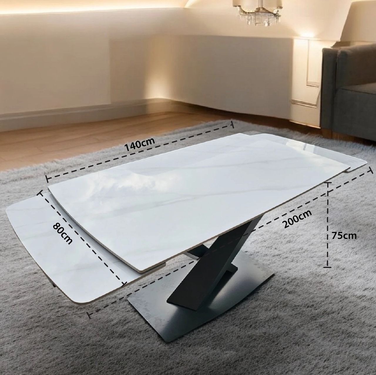 Nordic Rock Extendable Ceramic Dining Table – Rectangular Sintered Stone Top – Seats up to 6 – Modern Style