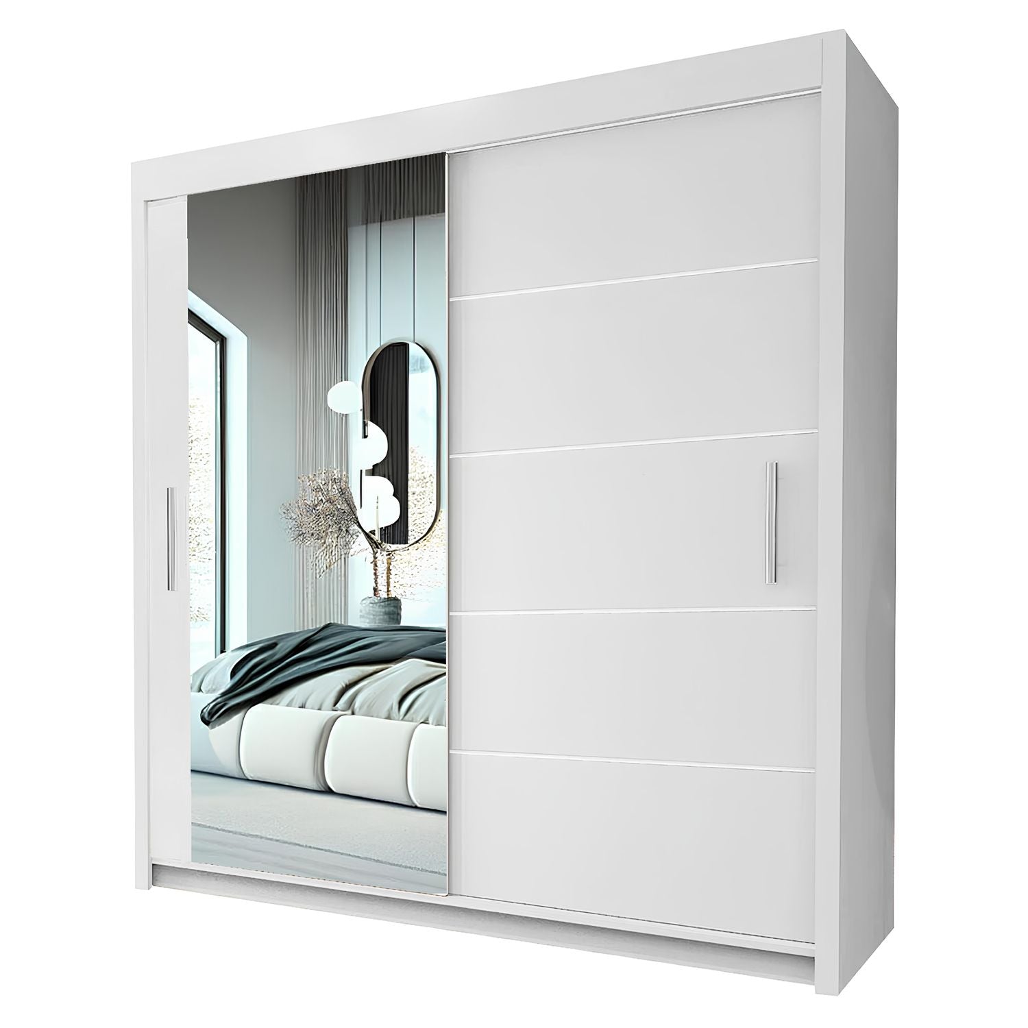 LYON Sliding Door Wardrobe with Mirror – 2 or 3 Doors – Multiple Sizes & Colours – Shelves, Rails & Drawers