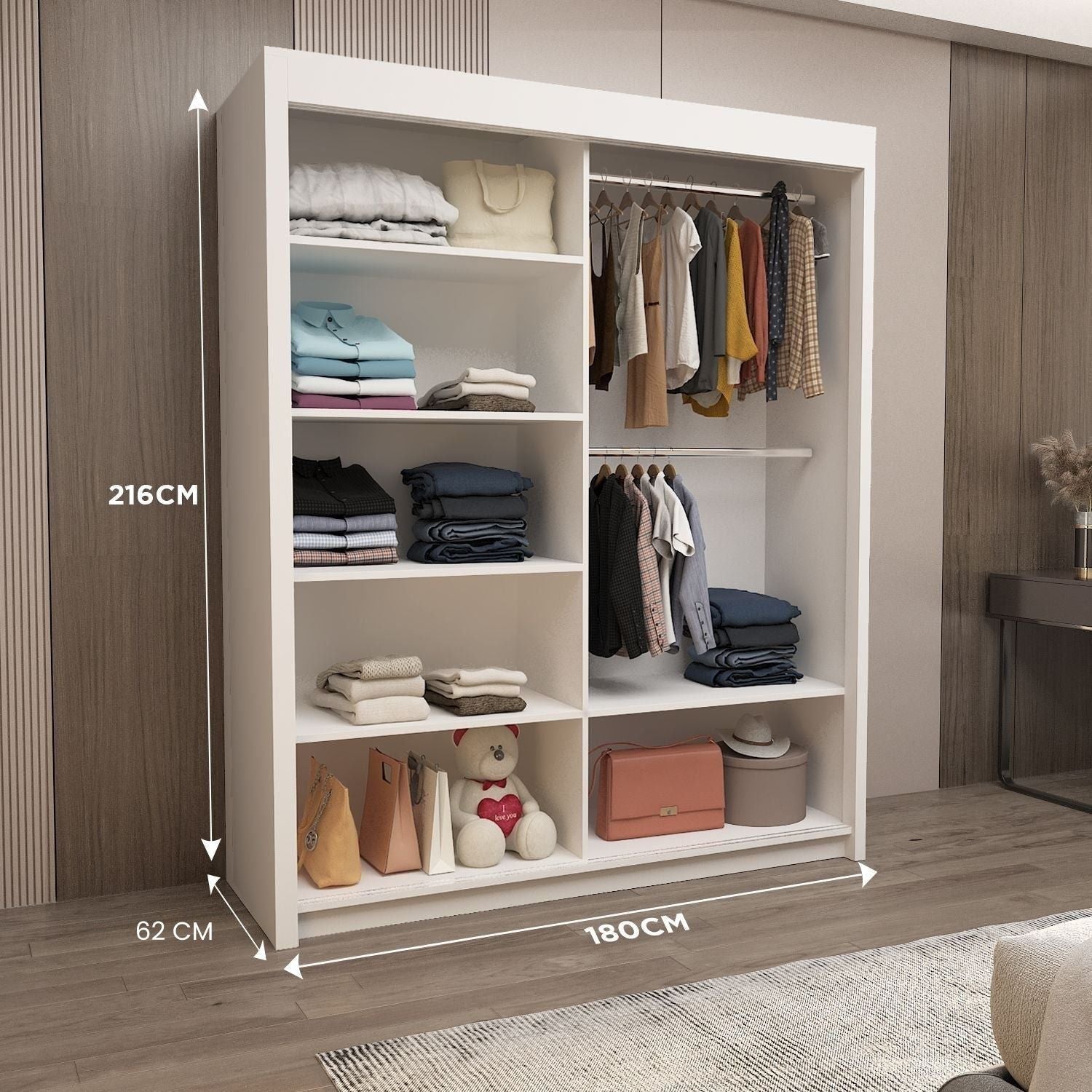 VENICE Sliding Door Wardrobe with Mirrors – 150cm, 180cm, 203cm – Modern Storage with Shelves & Hanging Rails