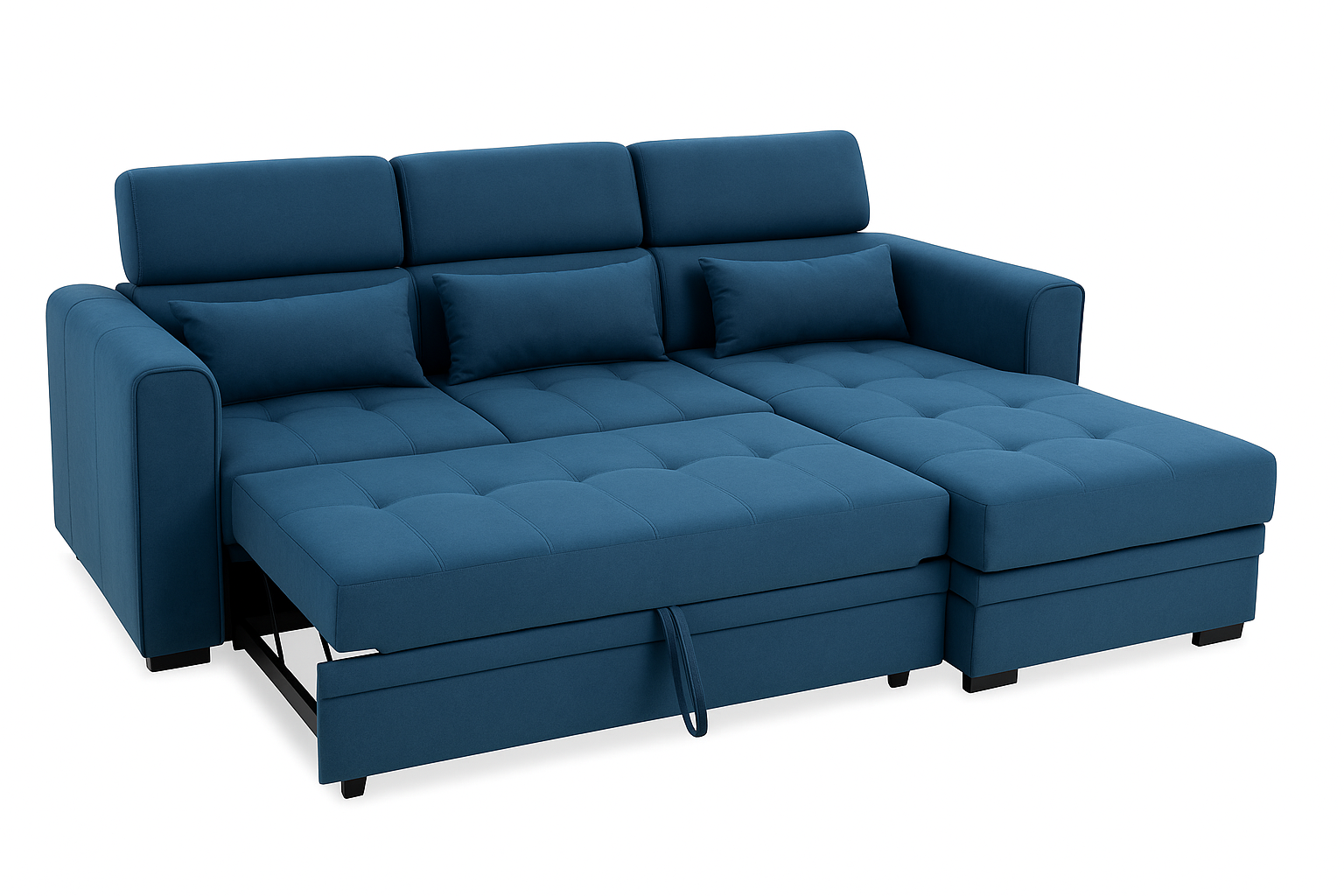 Luca Velvet Corner Sofa Bed with Storage – Universal Side – Pull-Out Double Sleeper with Solid Wood Frame