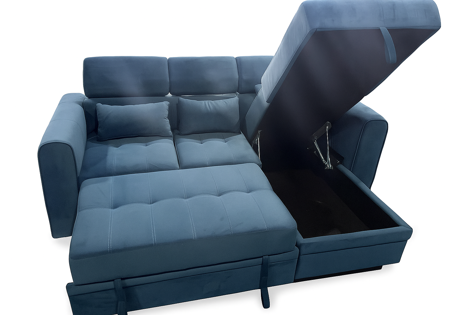 Luca Velvet Corner Sofa Bed with Storage – Universal Side – Pull-Out Double Sleeper with Solid Wood Frame