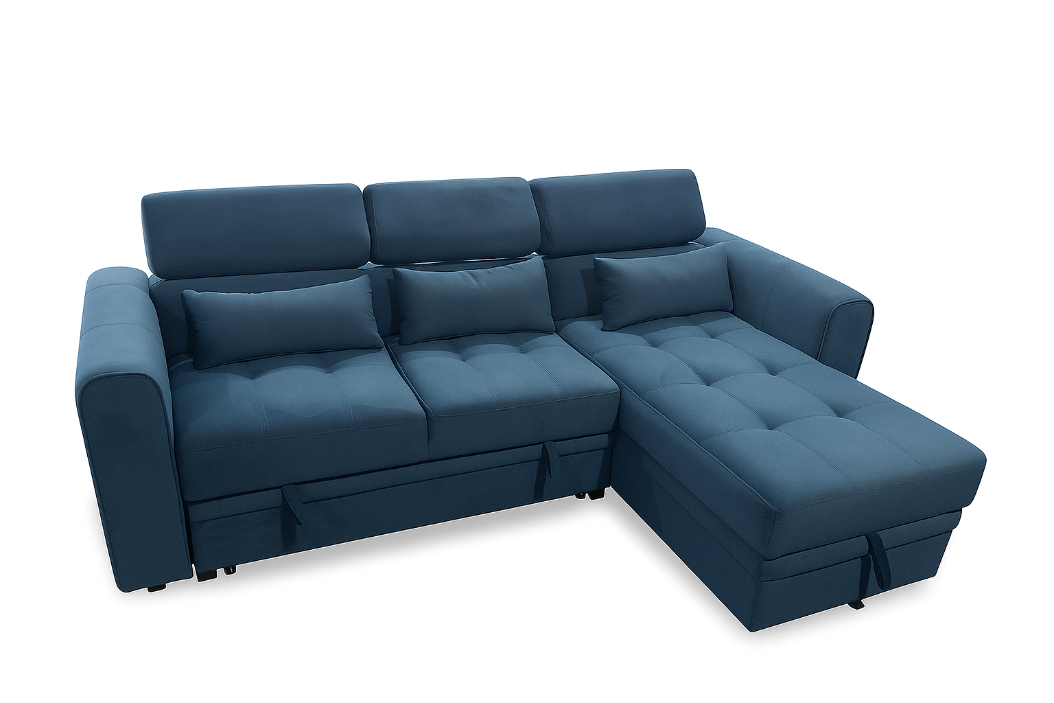 Luca Velvet Corner Sofa Bed with Storage – Universal Side – Pull-Out Double Sleeper with Solid Wood Frame