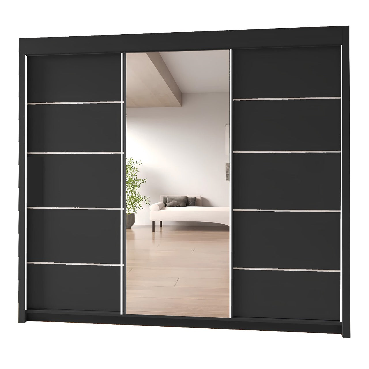 LYON Sliding Door Wardrobe with Mirror – 2 or 3 Doors – Multiple Sizes & Colours – Shelves, Rails & Drawers