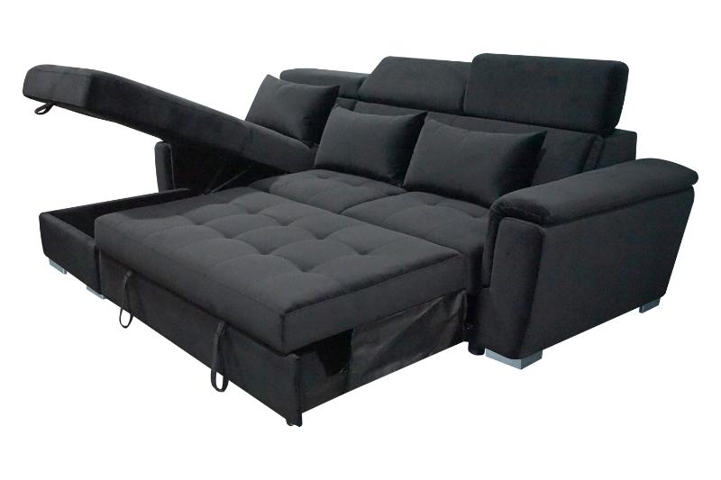 Antonio Velvet Corner Sofa Bed with Storage & USB – Universal Side, Medium Firm, Double Sleeper