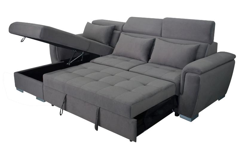 Antonio Velvet Corner Sofa Bed with Storage & USB – Universal Side, Medium Firm, Double Sleeper