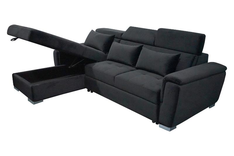 Antonio Velvet Corner Sofa Bed with Storage & USB – Universal Side, Medium Firm, Double Sleeper