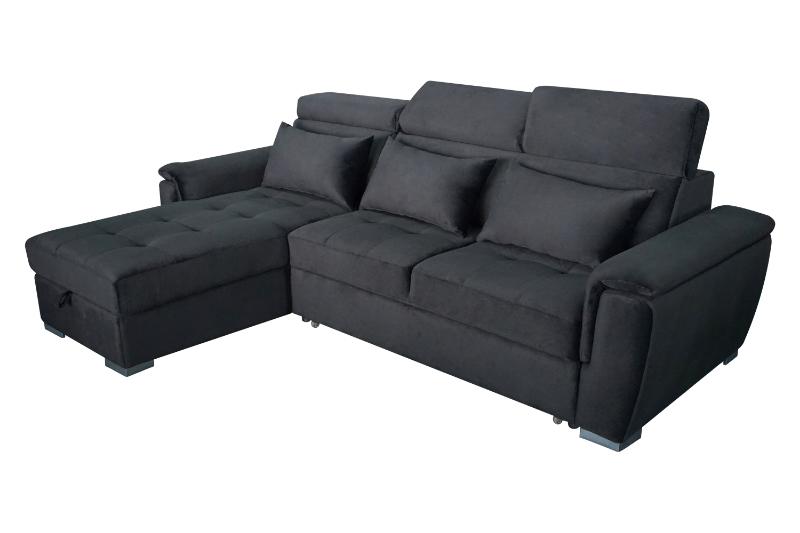 Antonio Velvet Corner Sofa Bed with Storage & USB – Universal Side, Medium Firm, Double Sleeper