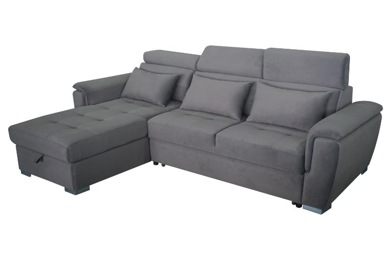 Antonio Velvet Corner Sofa Bed with Storage & USB – Universal Side, Medium Firm, Double Sleeper