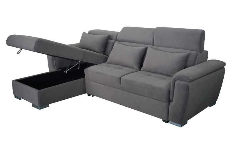 Antonio Velvet Corner Sofa Bed with Storage & USB – Universal Side, Medium Firm, Double Sleeper