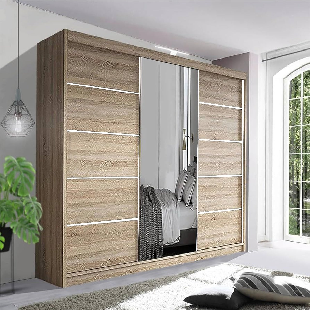 OSLO Sliding Door Wardrobe with Mirror – 2 or 3 Doors – Multiple Sizes & Colours – Shelves, Rails & Drawers
