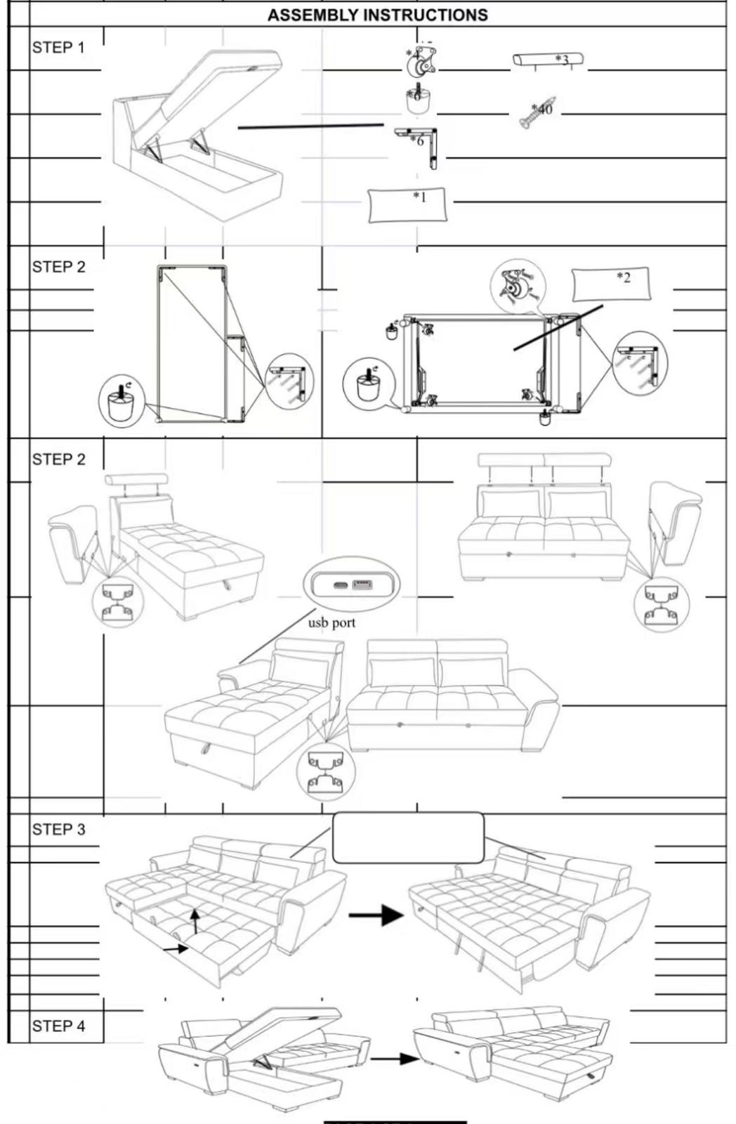 ARTIC Corner Sofa Bed with Storage & USB Charging – Pull-Out Double Bed with Adjustable Headrests – Left or Right-Hand Facing