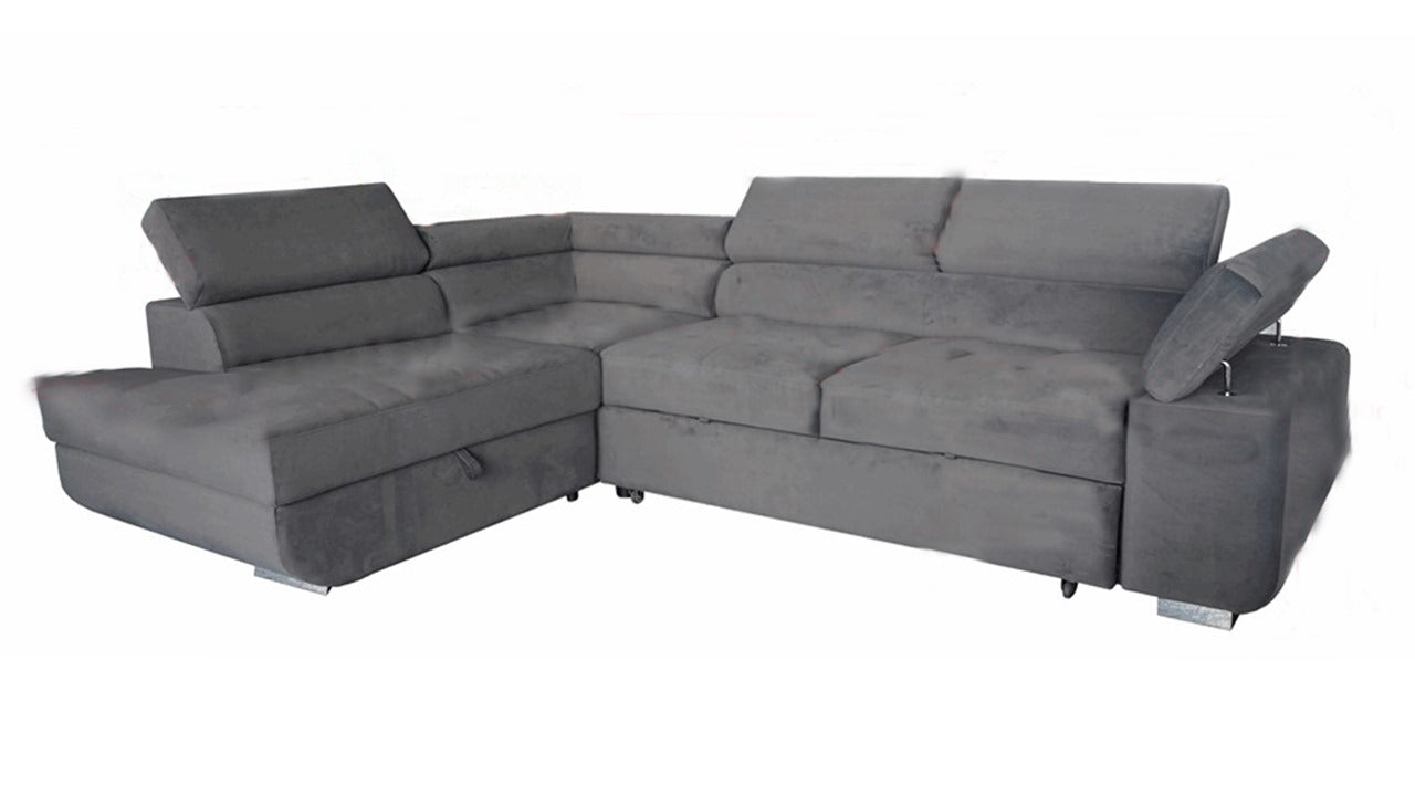 ARTIC Corner Sofa Bed with Storage & USB Charging – Pull-Out Double Bed with Adjustable Headrests – Left or Right-Hand Facing