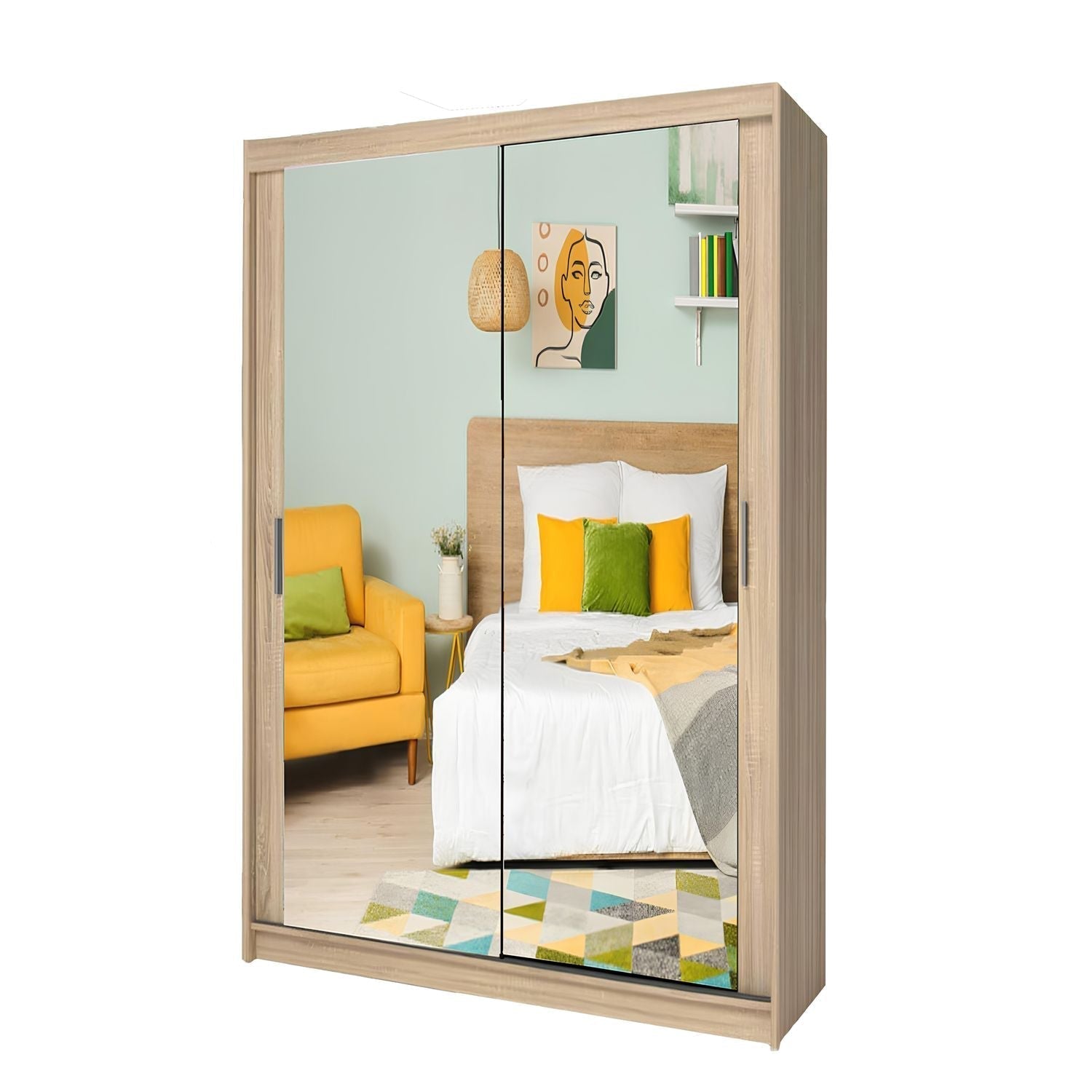 Milan Full Mirror Sliding Door Wardrobe – 2 or 3 Doors – Multiple Sizes & Colours – Shelves, Rails, Drawers