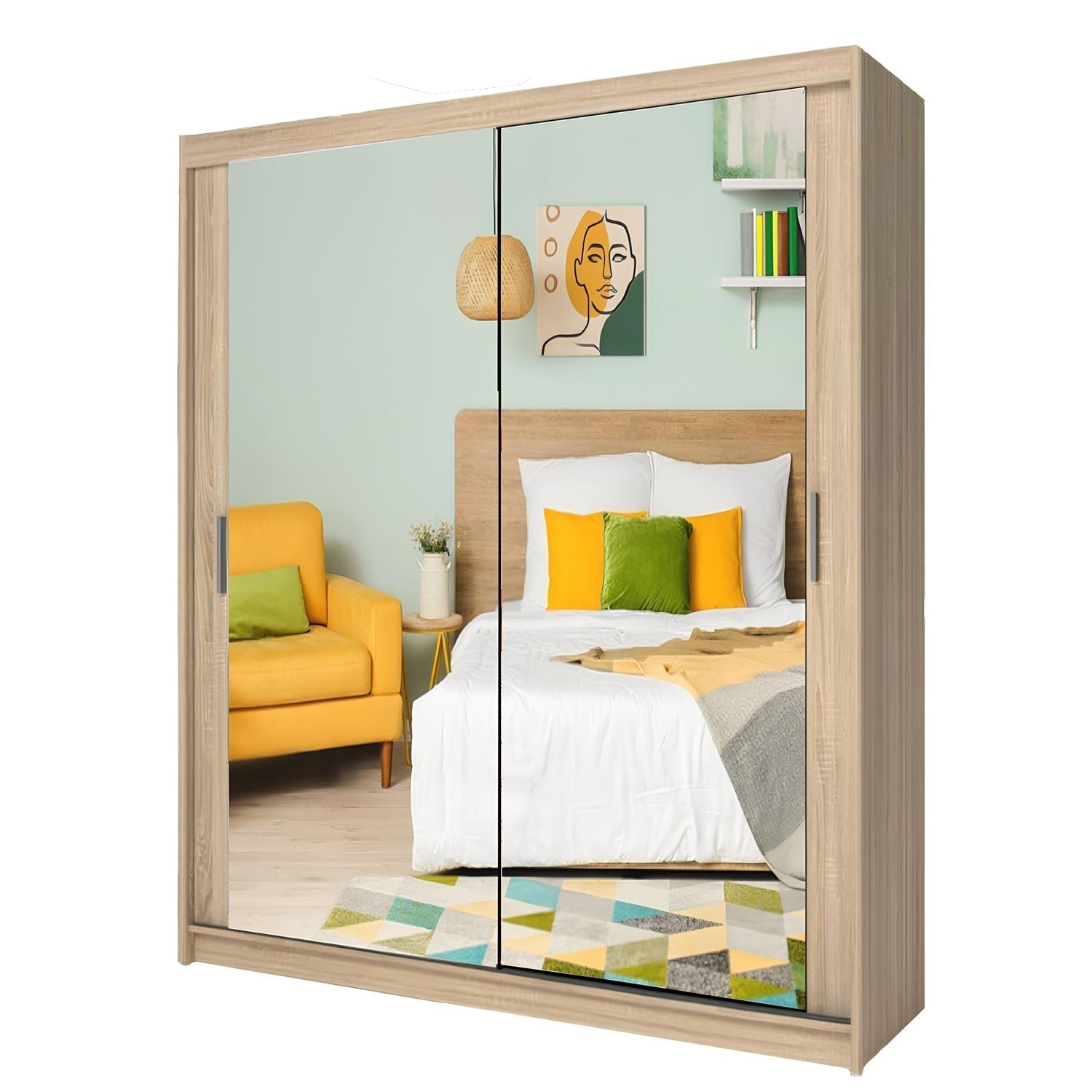 Milan Full Mirror Sliding Door Wardrobe – 2 or 3 Doors – Multiple Sizes & Colours – Shelves, Rails, Drawers