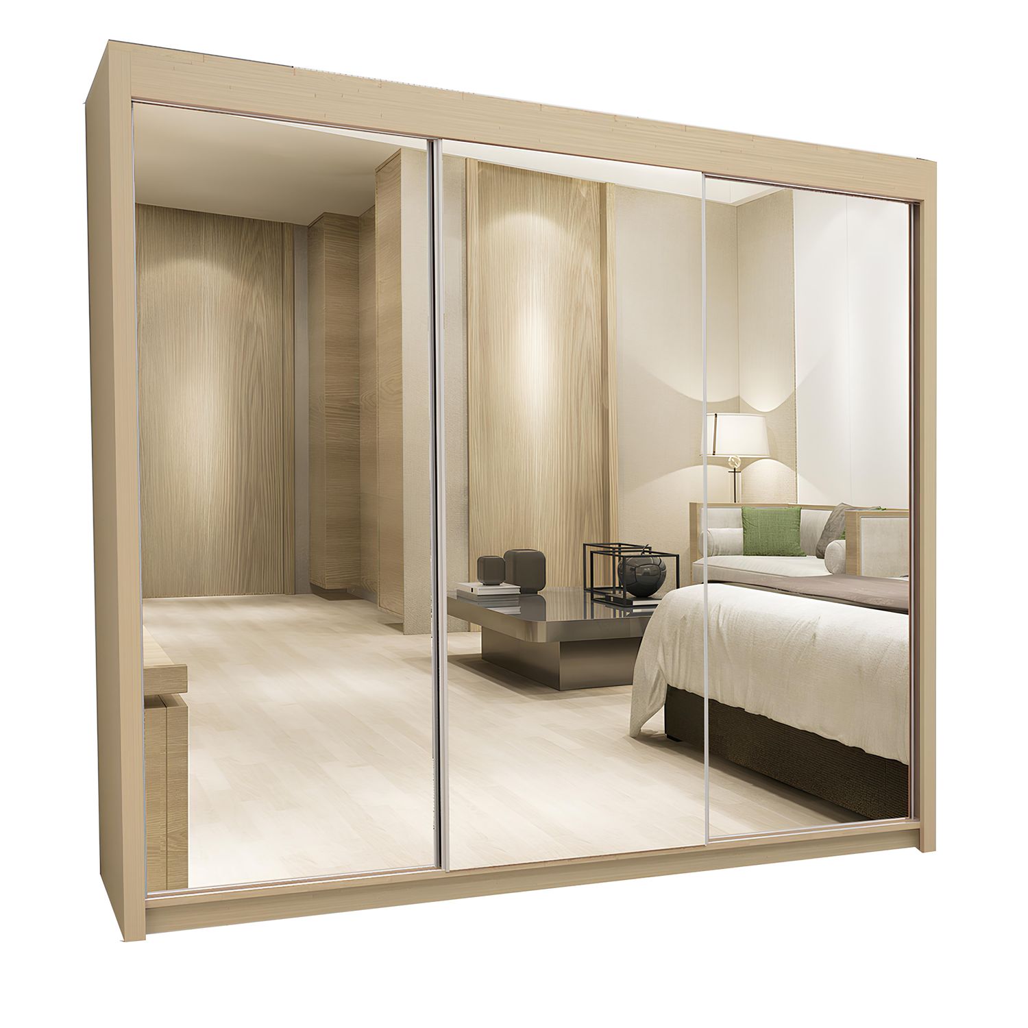 Milan Full Mirror Sliding Door Wardrobe – 2 or 3 Doors – Multiple Sizes & Colours – Shelves, Rails, Drawers