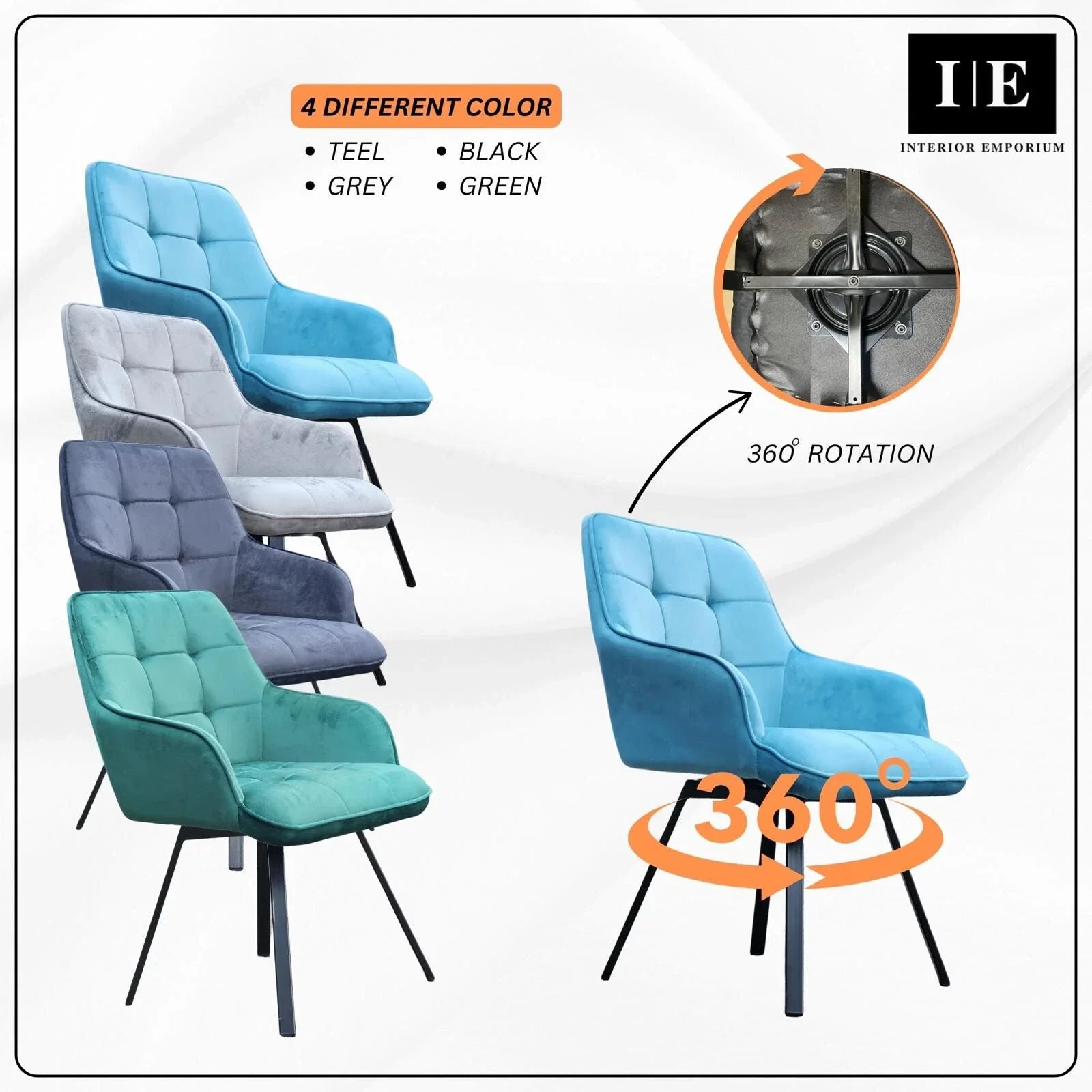 2x Swivel Velvet Dining Chairs – Modern Upholstered Seating with Rotatable Metal Legs – Set of 2