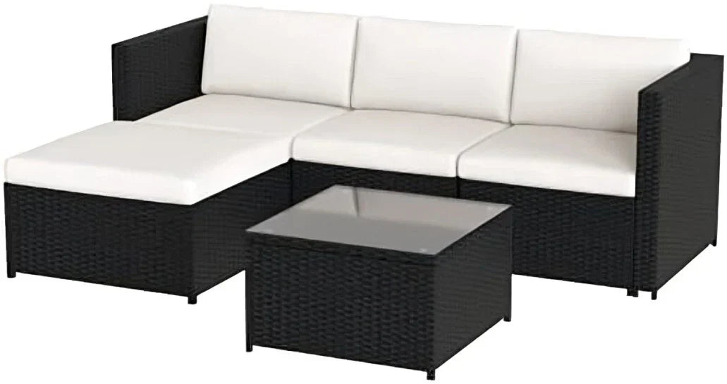4-Seater Rattan Corner Sofa Set with Glass Coffee Table – Outdoor Garden Patio Furniture by Interior Emporium