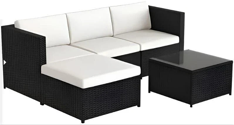 4-Seater Rattan Corner Sofa Set with Glass Coffee Table – Outdoor Garden Patio Furniture by Interior Emporium