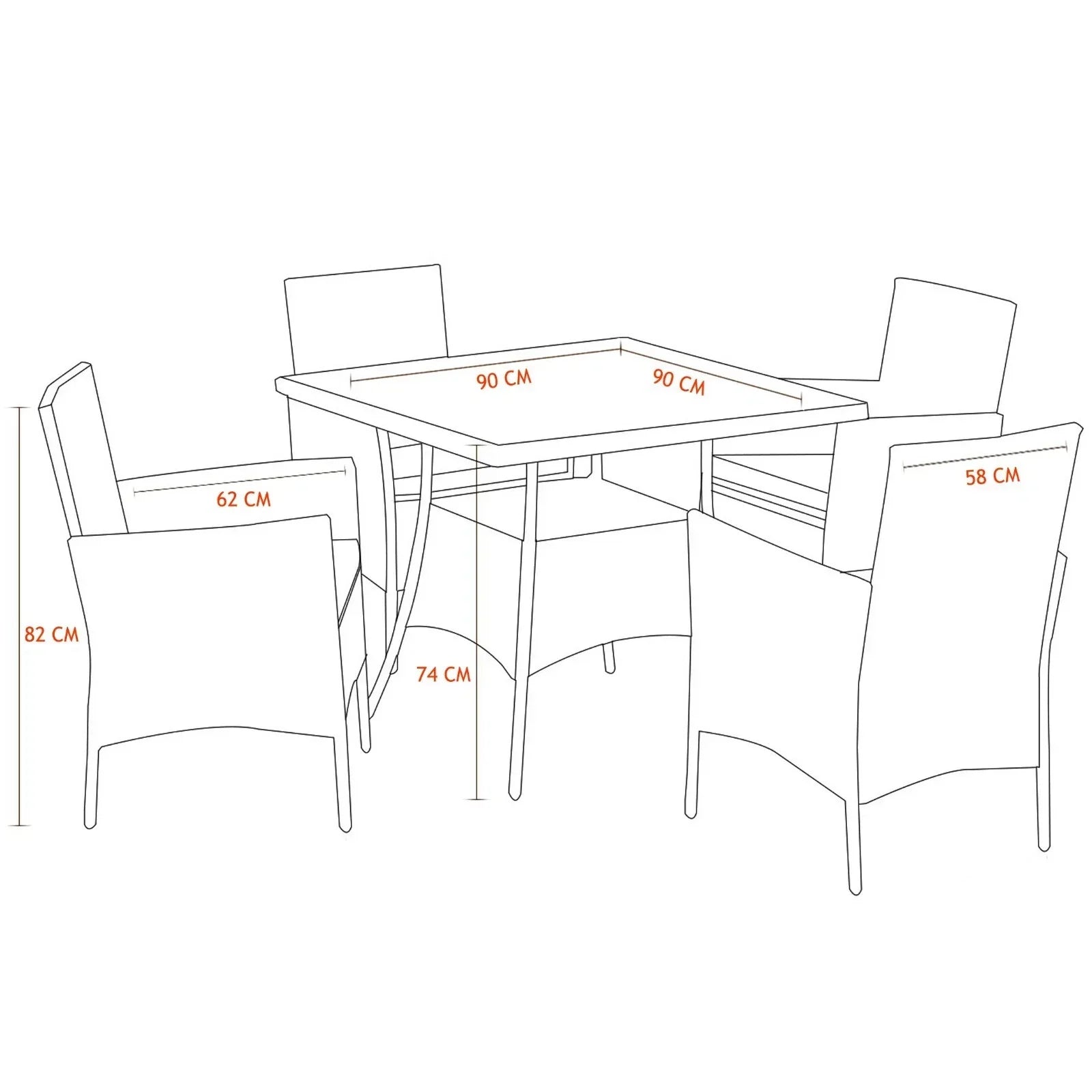 5-Piece Rattan Patio Dining Set – Brown Wicker Chairs & Glass-Top Table – Outdoor Garden Furniture for 4