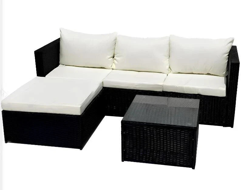 4-Seater Rattan Corner Sofa Set with Glass Coffee Table – Outdoor Garden Patio Furniture by Interior Emporium