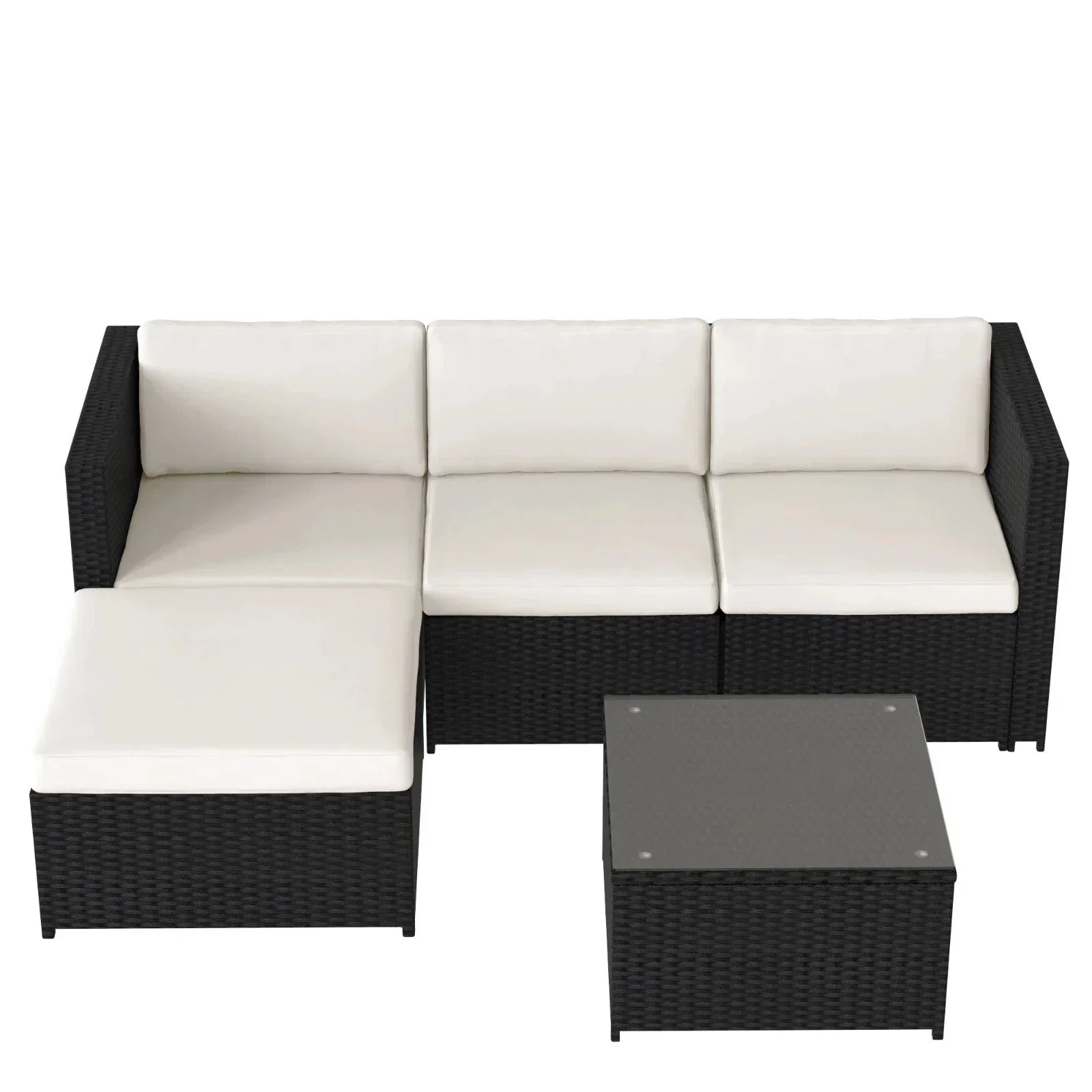 4-Seater Rattan Corner Sofa Set with Glass Coffee Table – Outdoor Garden Patio Furniture by Interior Emporium