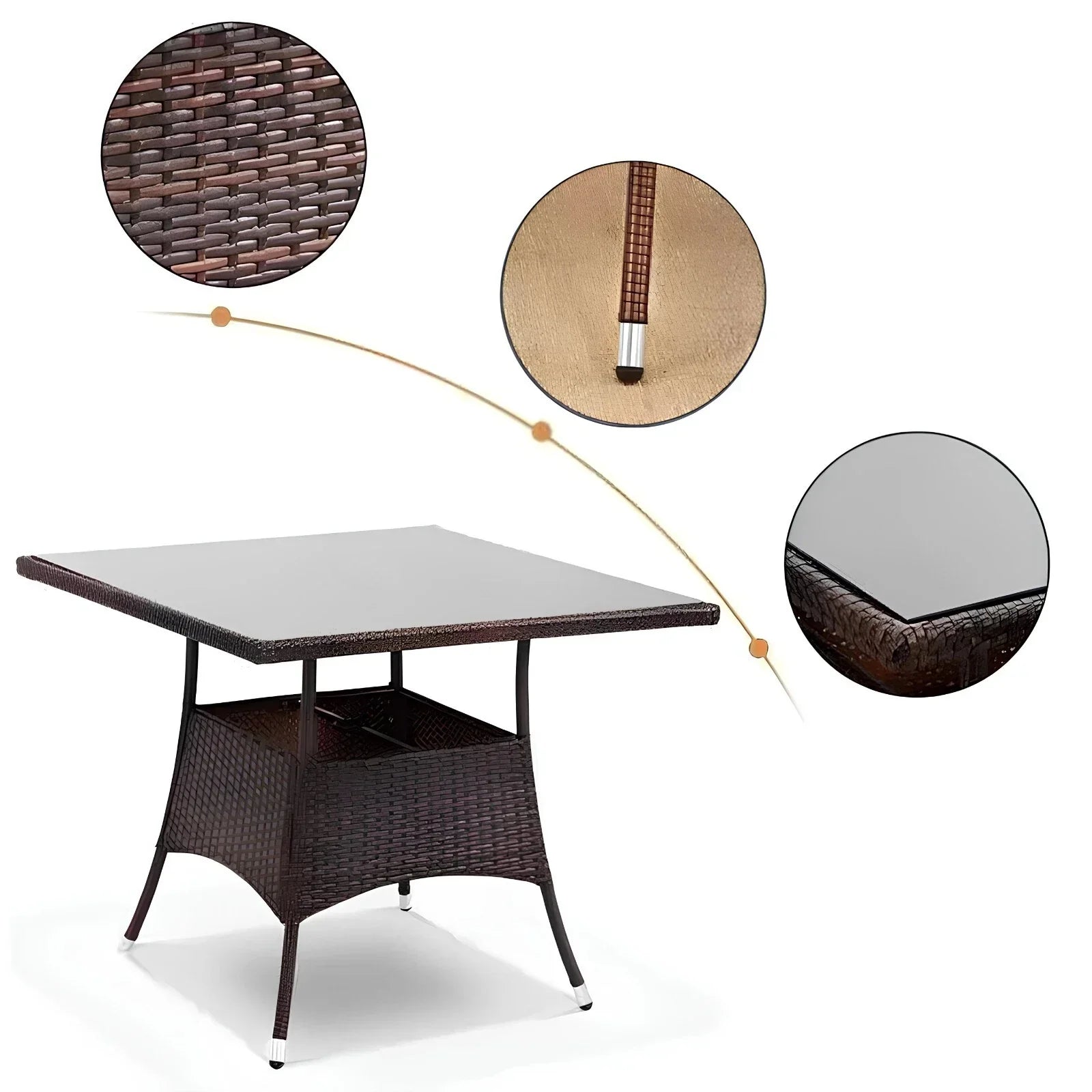 5-Piece Rattan Patio Dining Set – Brown Wicker Chairs & Glass-Top Table – Outdoor Garden Furniture for 4