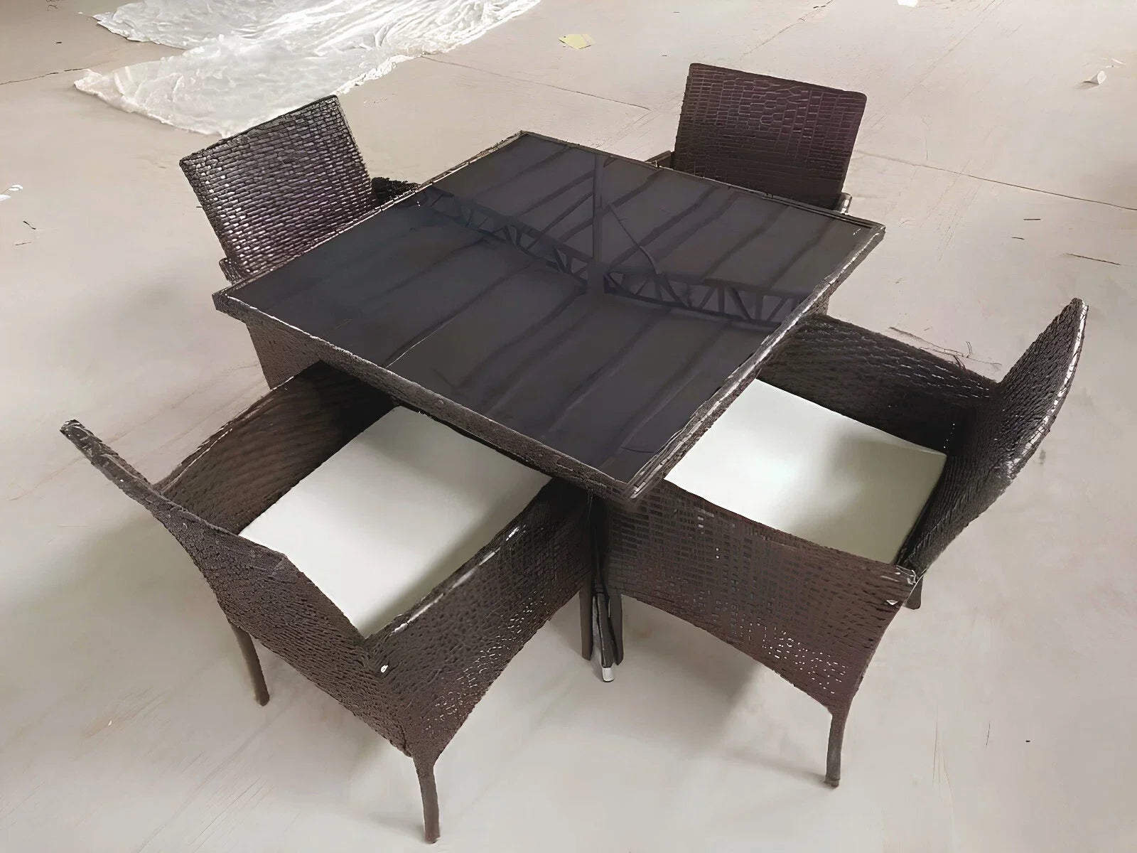 5-Piece Rattan Patio Dining Set – Brown Wicker Chairs & Glass-Top Table – Outdoor Garden Furniture for 4