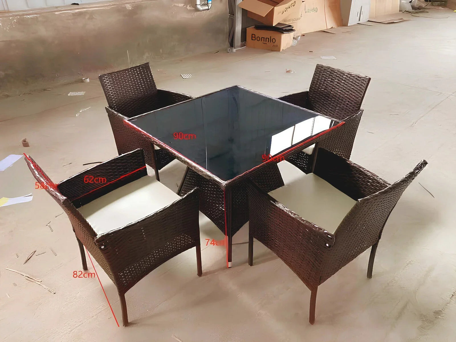 5-Piece Rattan Patio Dining Set – Brown Wicker Chairs & Glass-Top Table – Outdoor Garden Furniture for 4